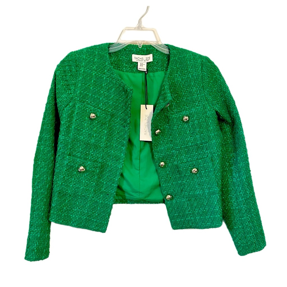 Rachel Zoe NWT Green Tweed Blazer Golden Button Size XS - Picture 2 of 9